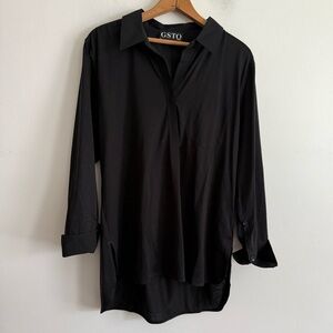 GSTQ Black Mercerized 1/2 button closure Cotton Tunic Shirt – Size Large